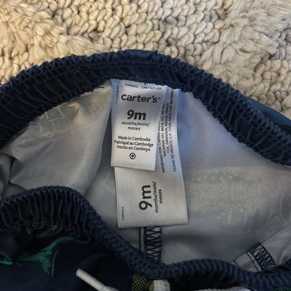 Boys Carters 9 months bathing suit trunks with sharks and tie string waist. - Picture 2 of 3